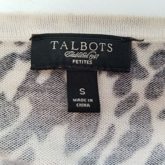 Talbots Cardigan Sweater Black White Animal Print Cotton Bl 3/4 Slv Petite S - Picture 11 of 12
